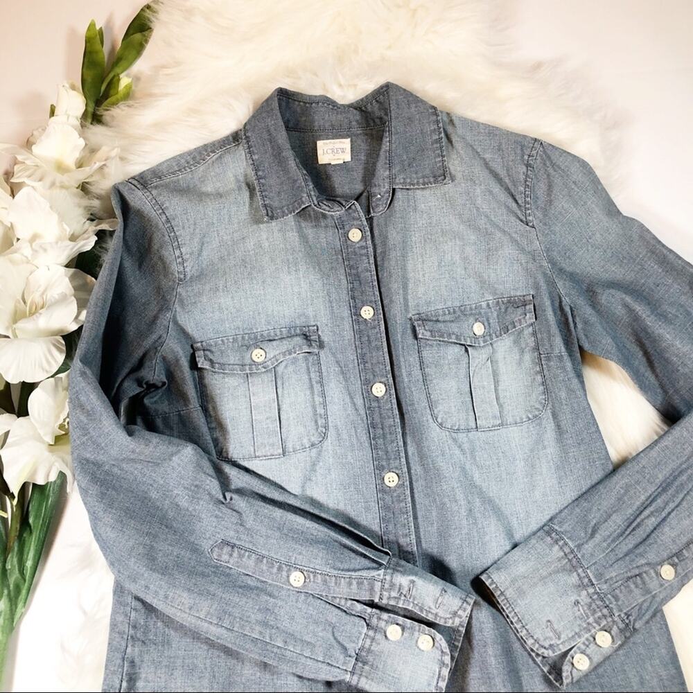 J. Crew Light Wash Denim Button-Down Shirt - Picture 3 of 7